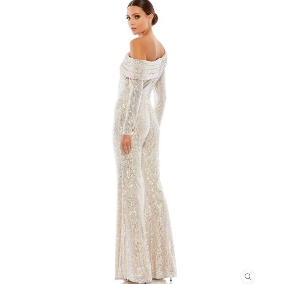 Mac Duggal 26596 SEQUINED DROP SHOULDER LONG SLEEVE JUMPSUIT Nude Gold 10 - Picture 4 of 14